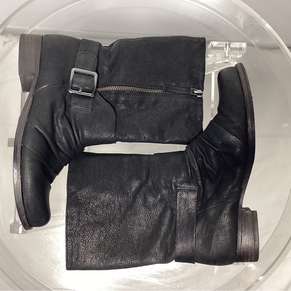 VINCE CAMUTO Women’s Black VC-Shada Leather Boots With Buckle & Zipper - Picture 1 of 8